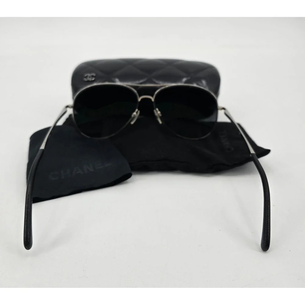 CHANEL CH 4189-T-Q 124/3C 59mm Titanium Aviator Sunglasses Black Silver Italy